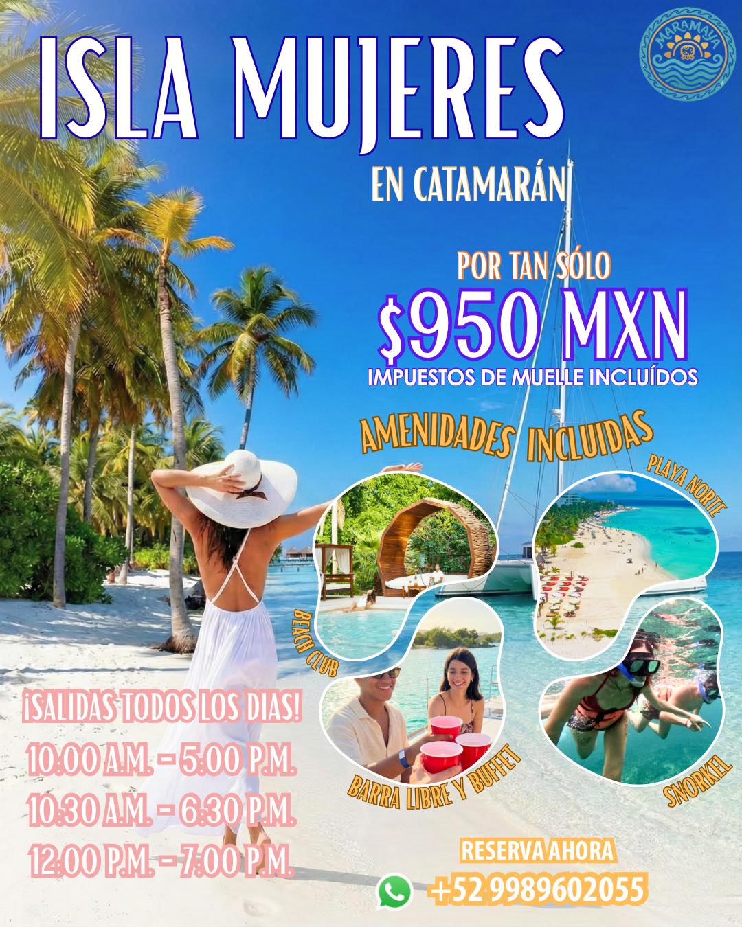 Maramaya Facebook ad: ¡ISLA MUJERES EN CATAMARÁN POR TAN SOLO $950!