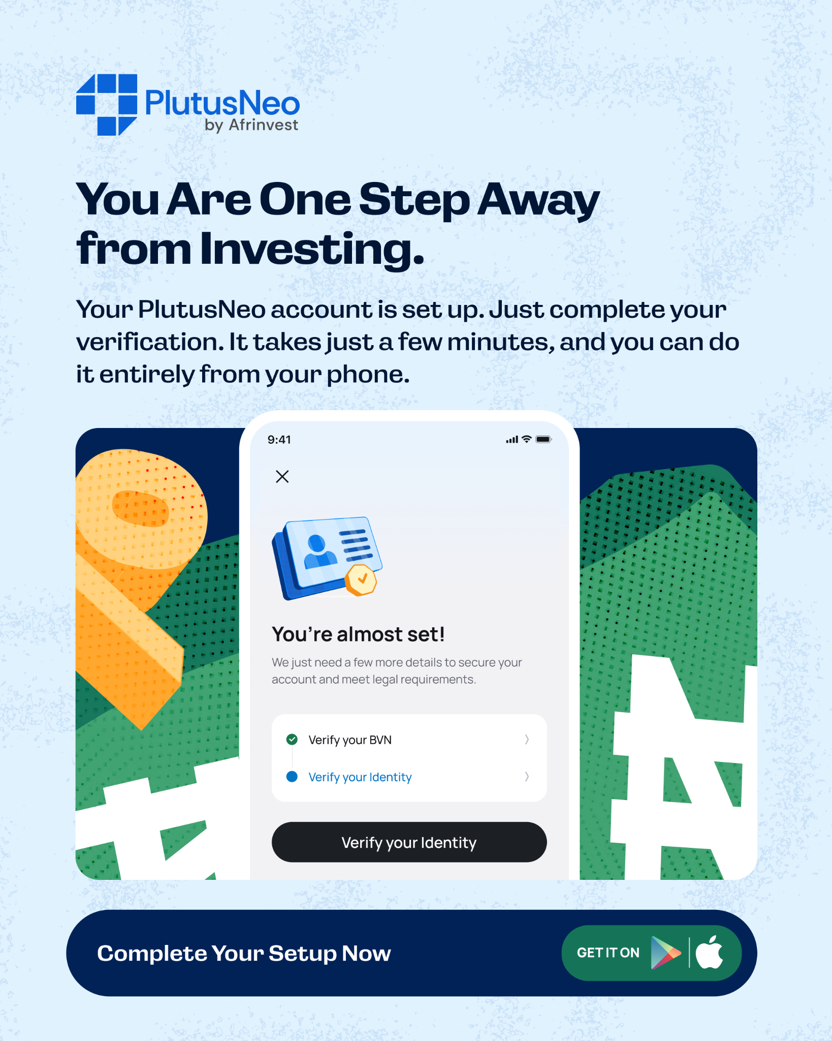 PlutusNeo by Afrinvest Facebook ad: Finish Your Setup Today