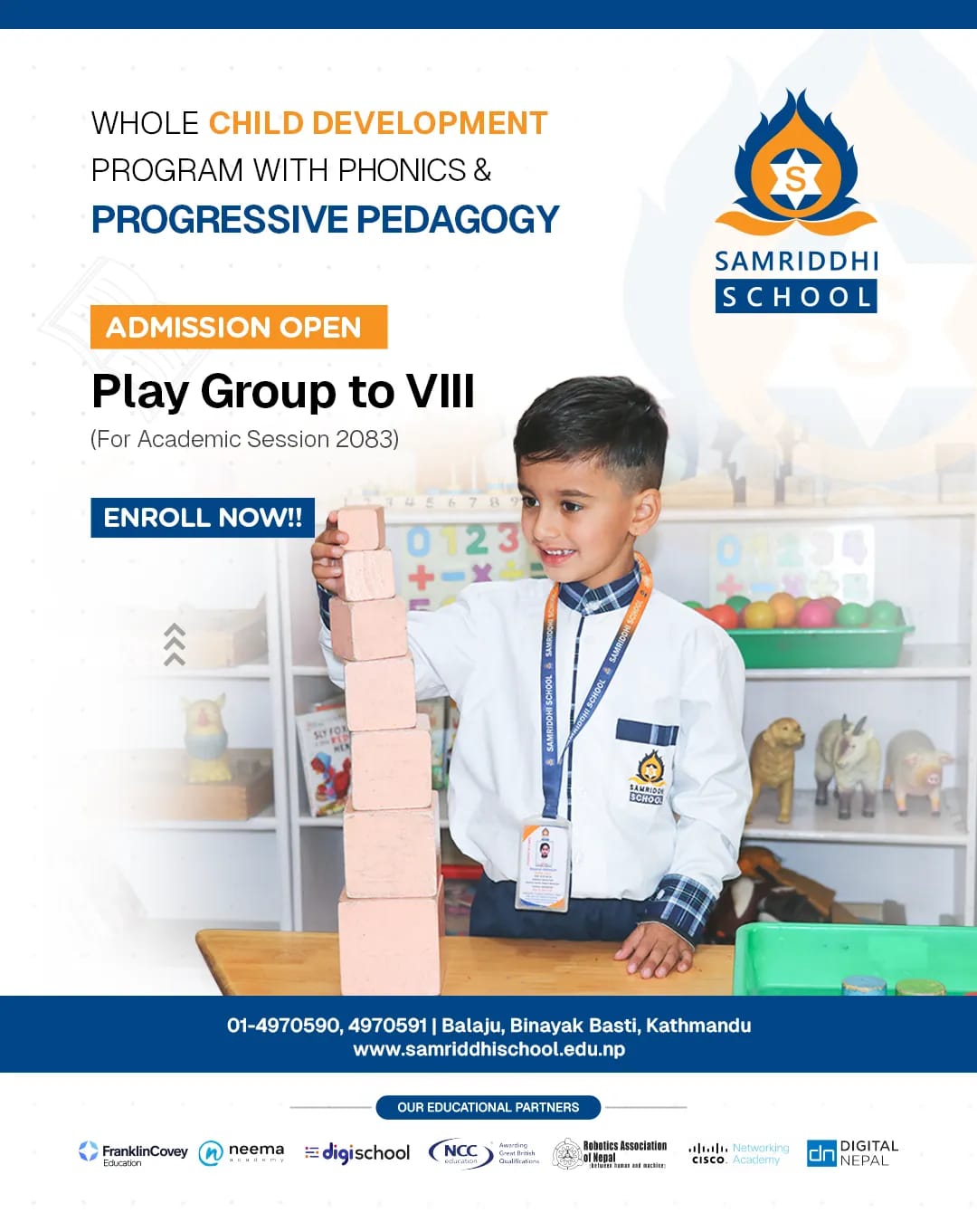 Samriddhi School Facebook ad: Admissions Open: Play Group to Grade VIII