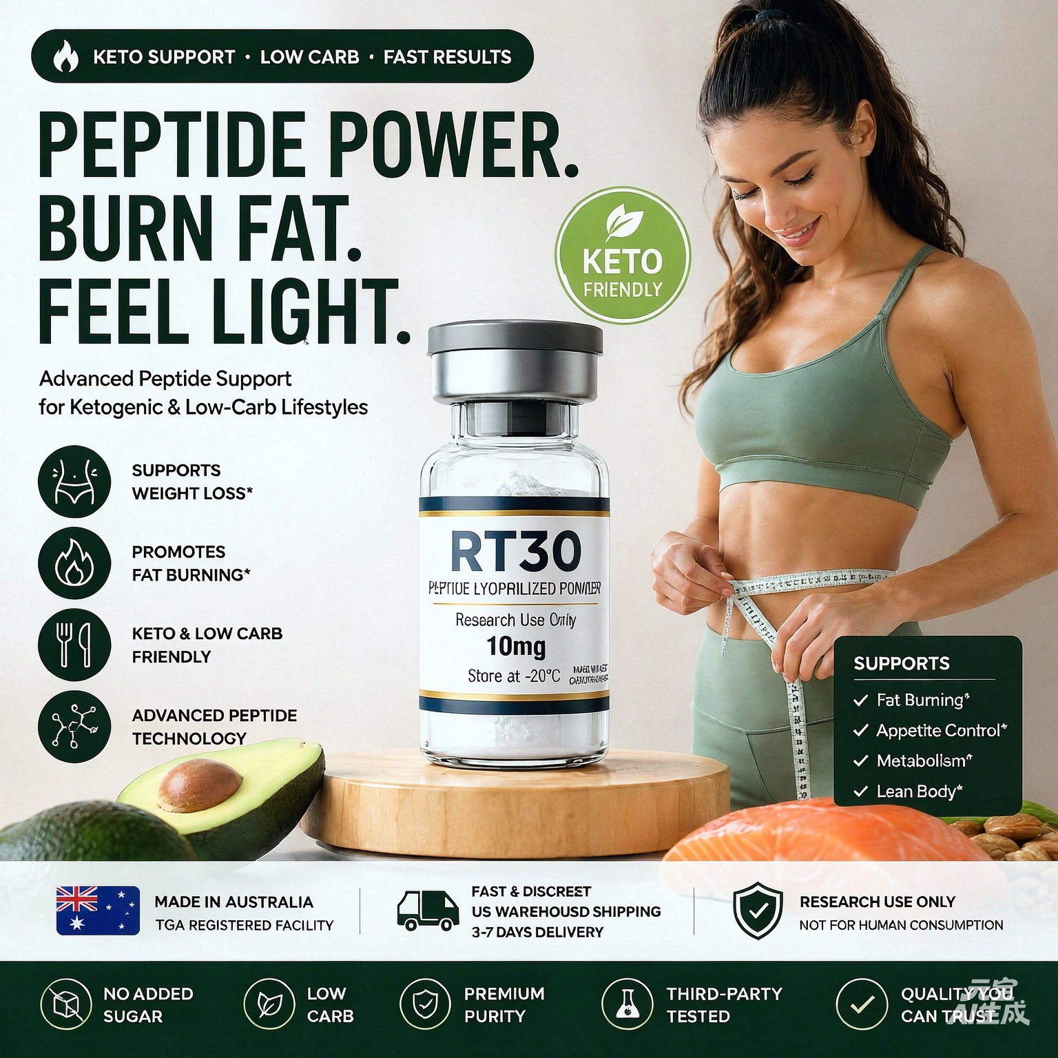 Goldfarb Abby Dixon Facebook ad: Premium Lyophilized Peptides, Australia