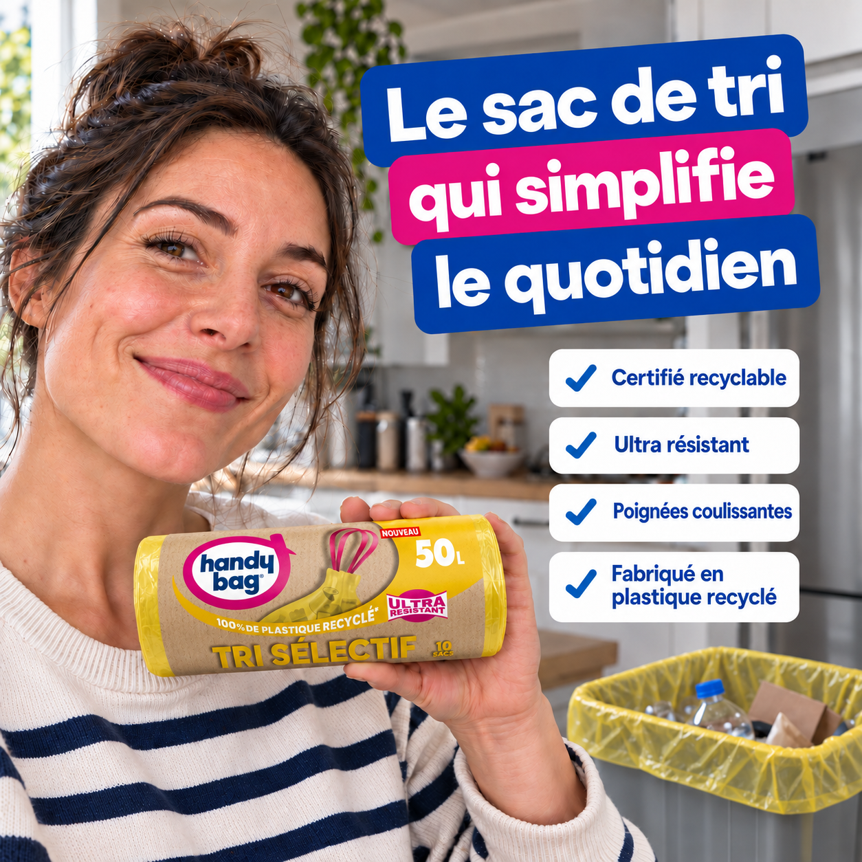 Handy Bag France Facebook ad: Sac Jaune Tri Sélectif Emballages Recyclables | Handy Bag