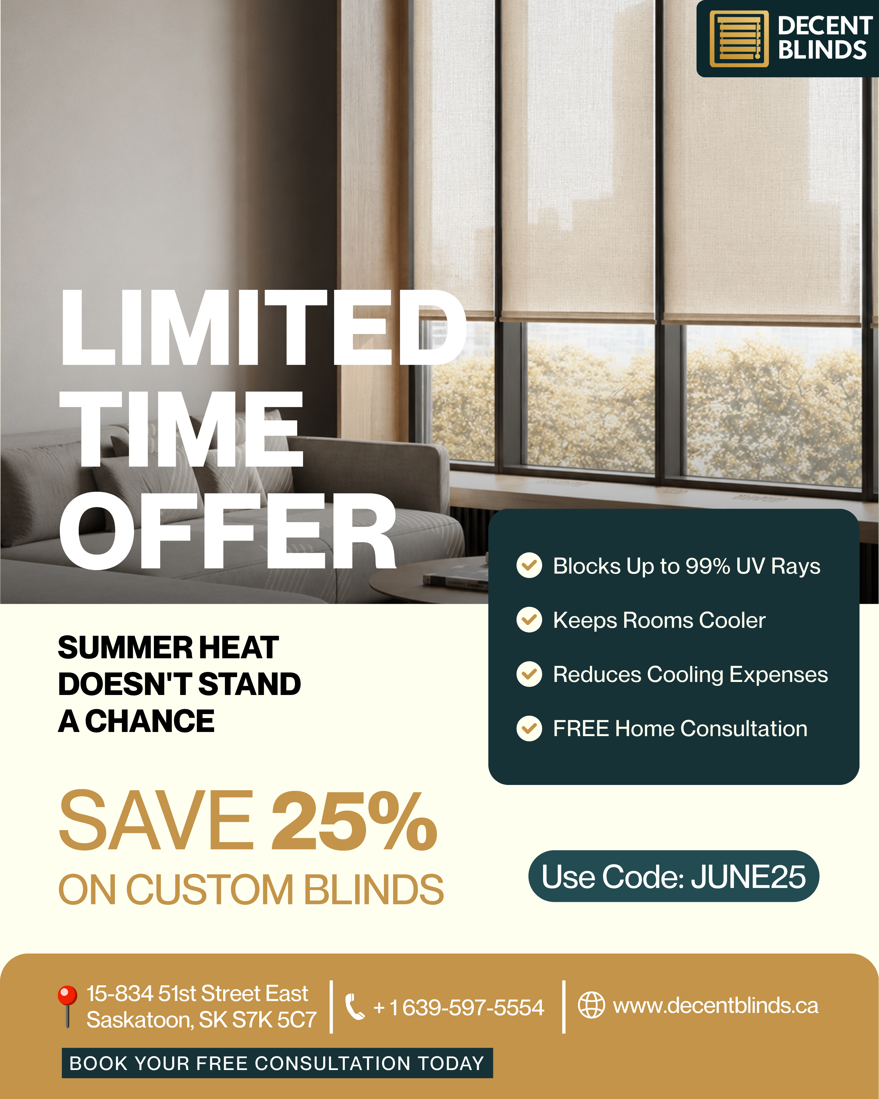 Decent Blinds Facebook ad: Custom Window Blinds Saskatoon | Decent Blinds