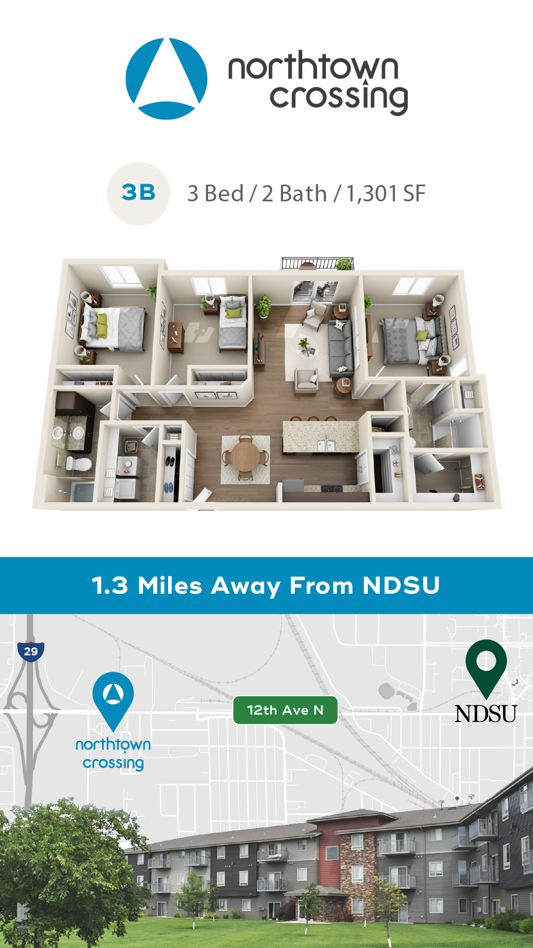 Enclave Property Management Facebook ad: Spacious 3-Bedrooms Near NDSU