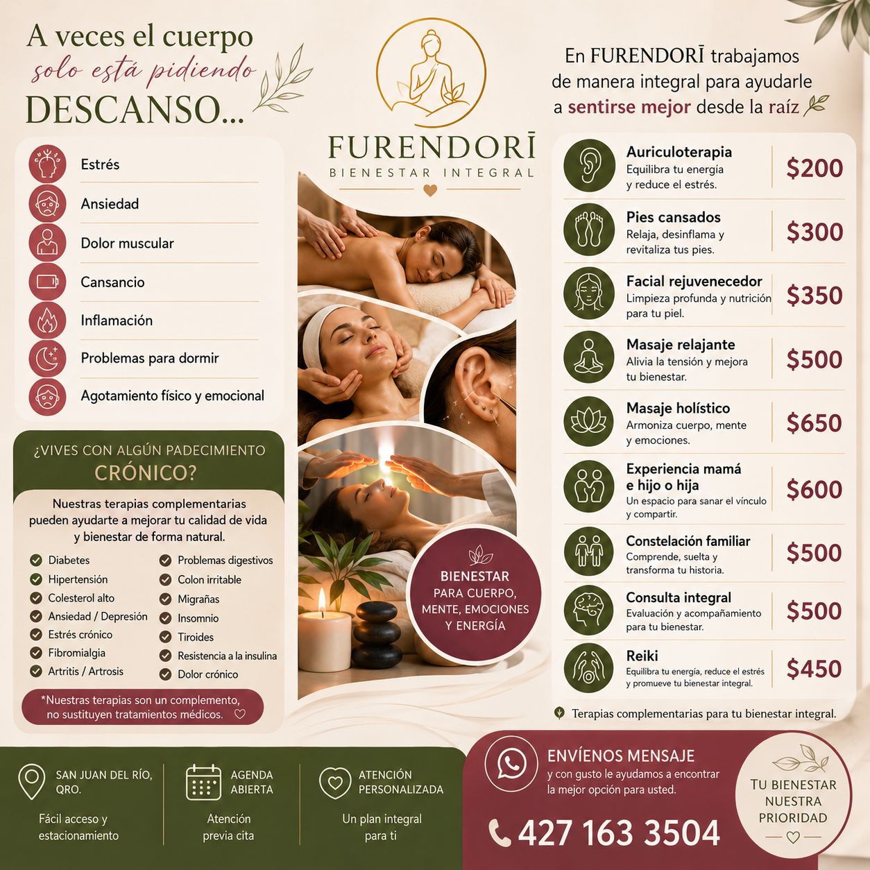 Sandra Espinosa -Terapeuta Holística Facebook ad: A veces el cuerpo solo está pidiendo descanso…