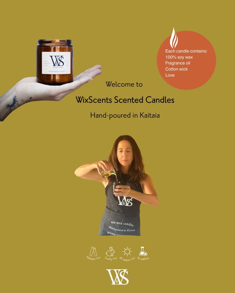 Wix Scents Facebook ad: 100% hand-poured & crafted soy wax scented candles.