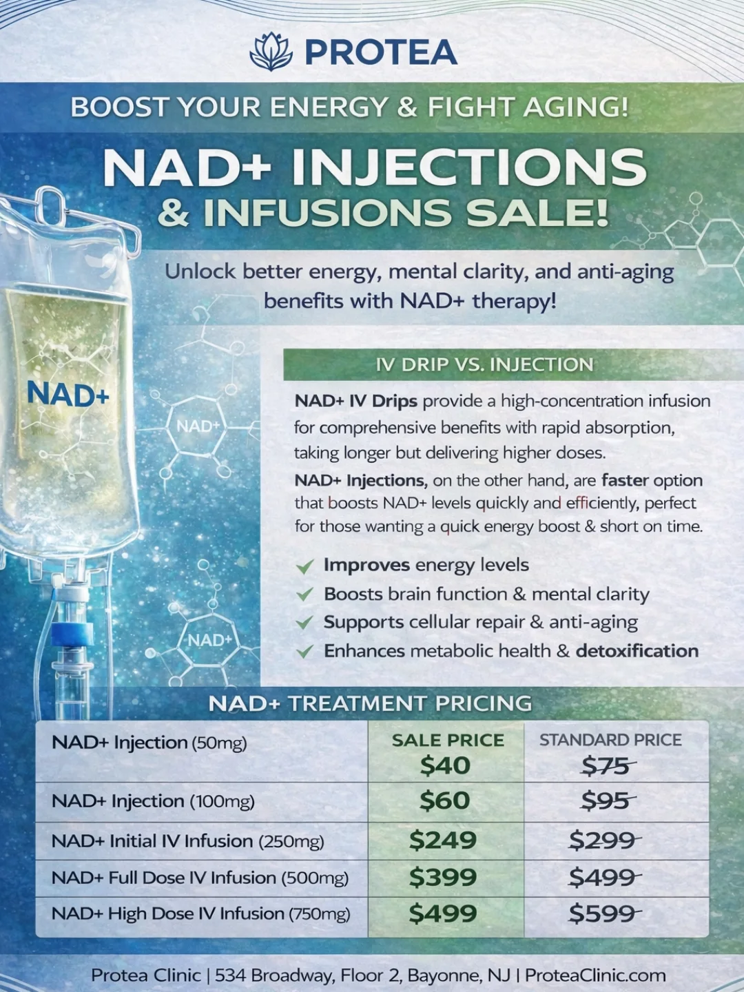 Protea Clinic Facebook ad: FEEL THE DIFFERENCE WITH NAD+