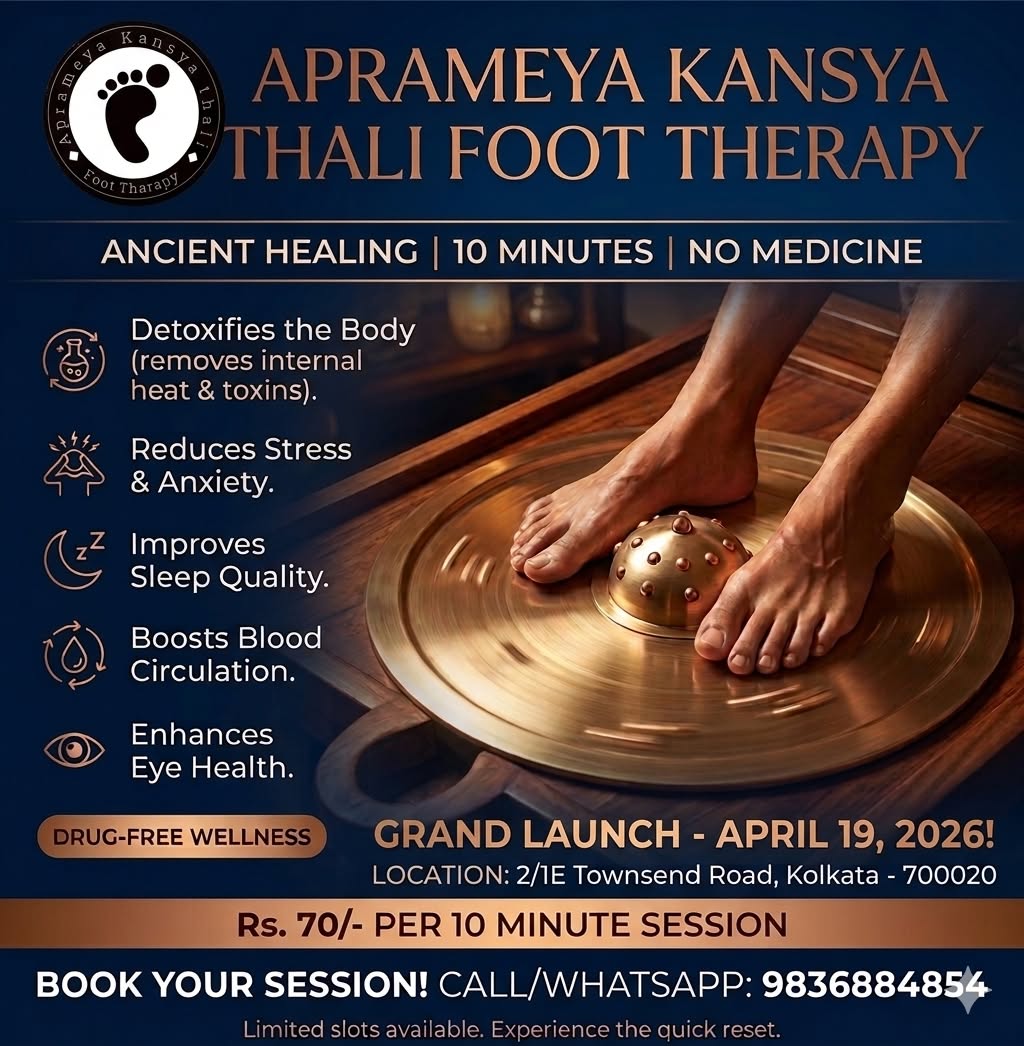 Aprameya Kansya Thali Foot Therapy Facebook ad: 10-Min Detox: Foot Bliss!