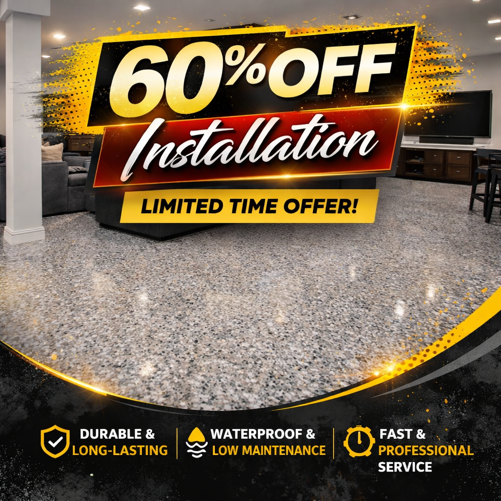NINJA Concrete Coatings Facebook ad: 𝟲𝟬% 𝗢𝗙𝗙 𝗜𝗻𝘀𝘁𝗮𝗹𝗹𝗮𝘁𝗶𝗼𝗻