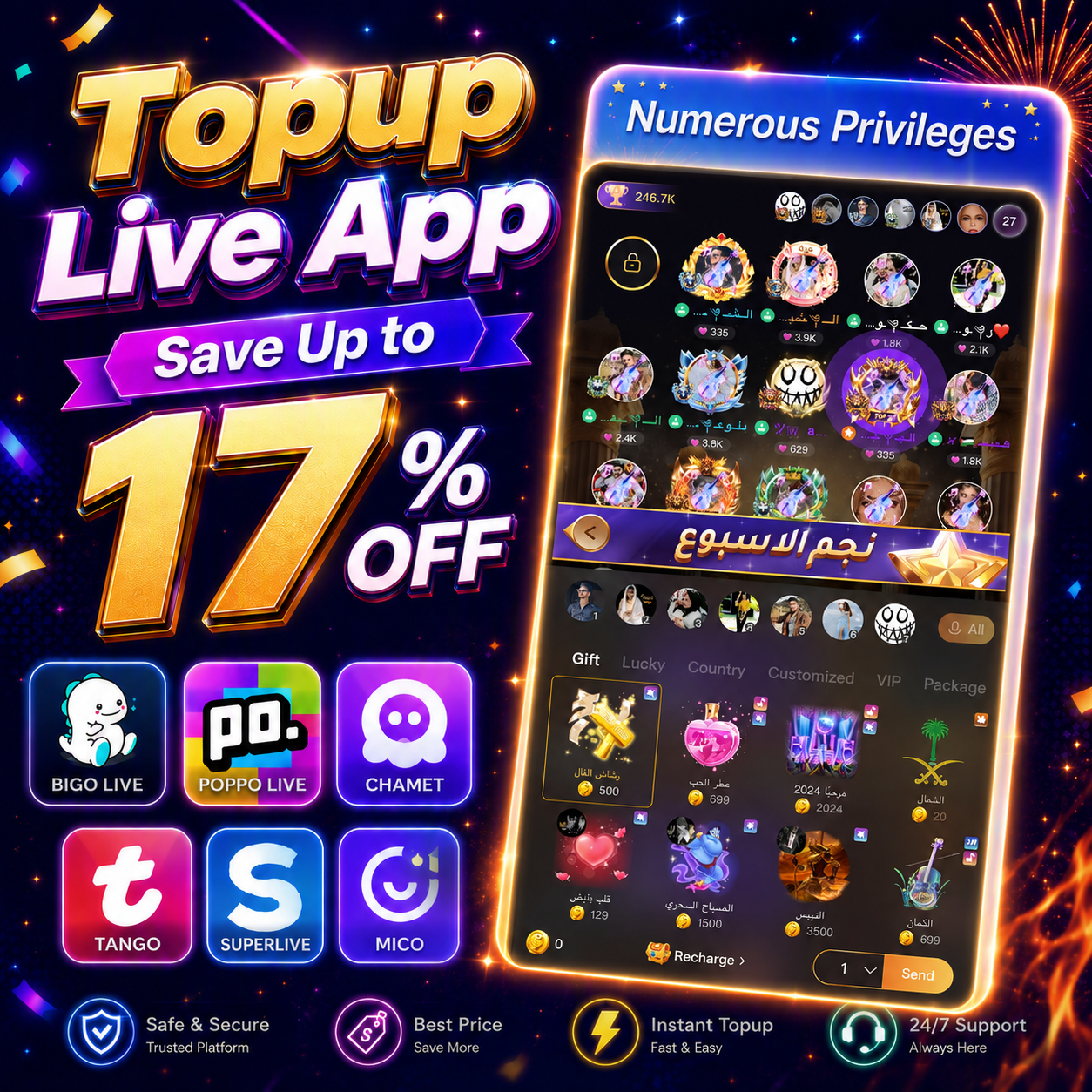 AppTopup.com Facebook ad: Save Up to 17% OFF on Live Top-Ups