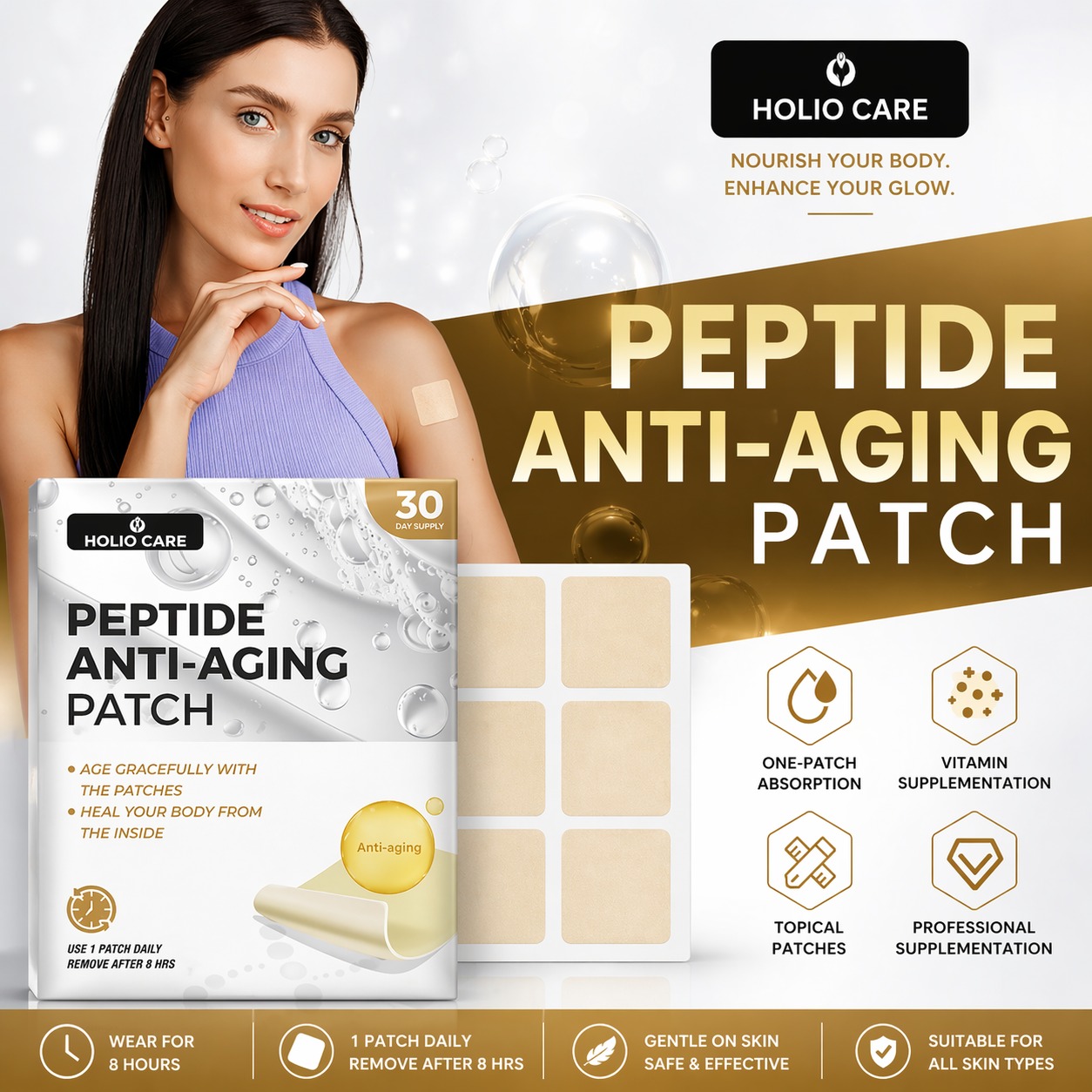 Holio Care Facebook ad: Combat visible signs of aging from the inside…