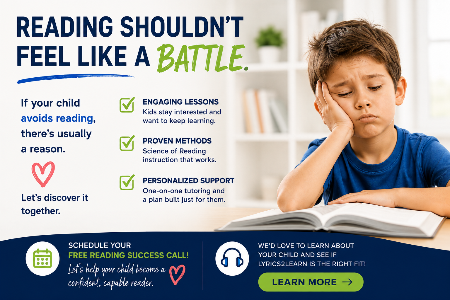 Lyrics2learn Facebook ad: Help Your Child Gain 2+ Levels Quickly