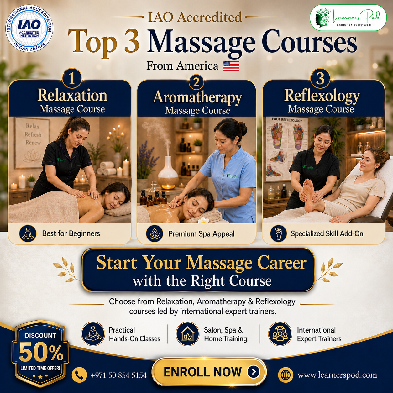Learnerspoddxb Facebook ad: Learn Relaxation, Aromatherapy or Reflexology Massage and…