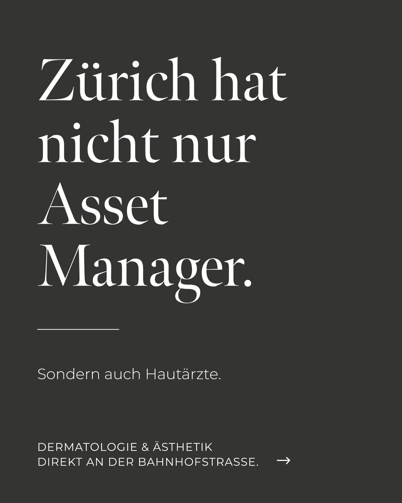 Skinmed AG Facebook ad: Dermatologie Zürich: direkt an der Bahnhofstrasse.