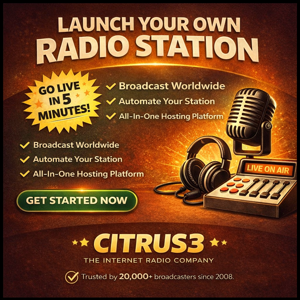 Citrus3.com The Internet Radio Company Facebook ad: Launch Your Station in 5 Minutes