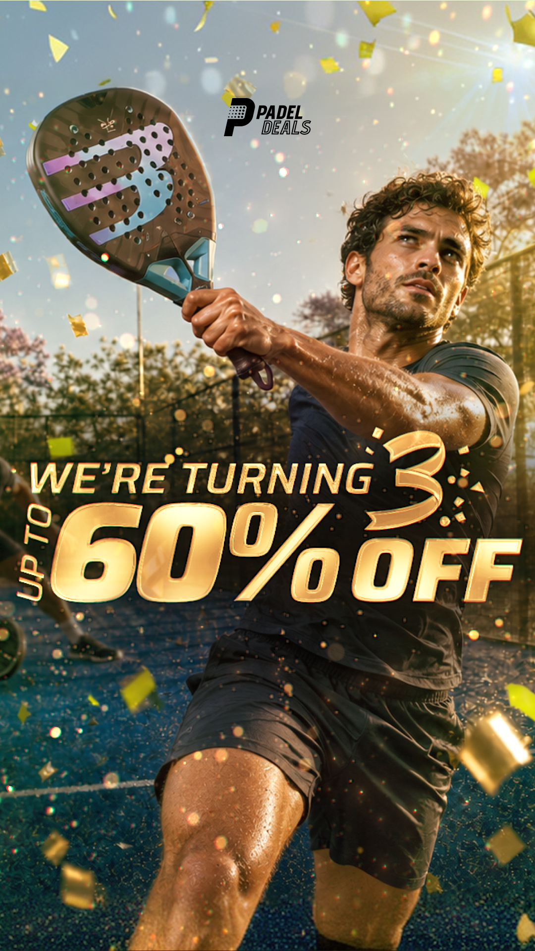 PadelDeals Facebook ad: UP TO 60% OFF