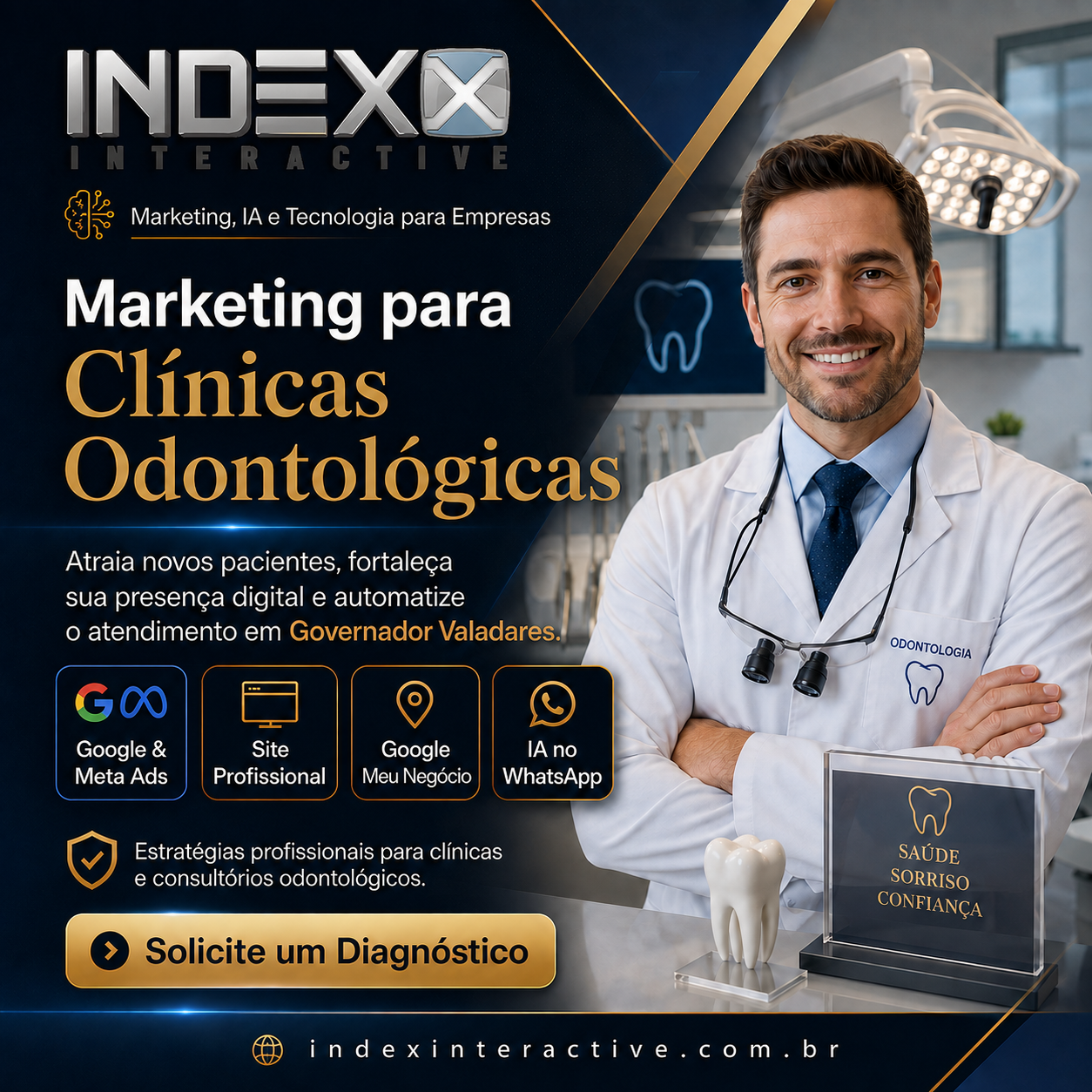 Index Interactive Facebook ad: Marketing de Resultado para Clínicas Odontológicas