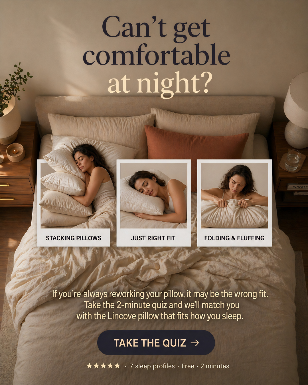 Lincove Facebook ad: Can't Get Comfortable at Night?
