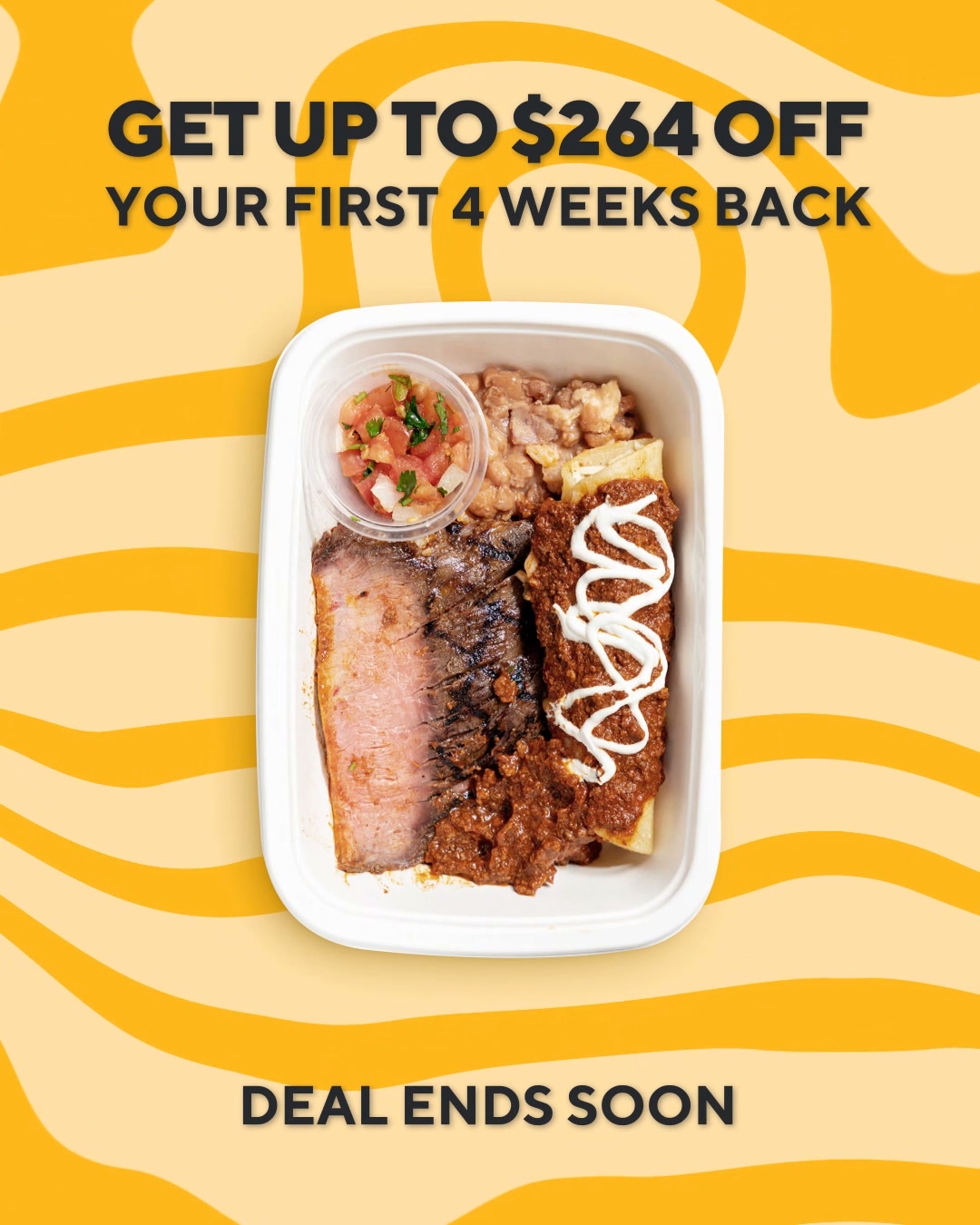 CookUnity Facebook ad: Act Fast: Get Up to 50% Off Your First 4 Weeks Back!