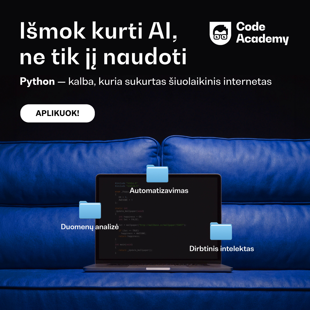 CodeAcademy Facebook ad: Mokykis Python programavimo!