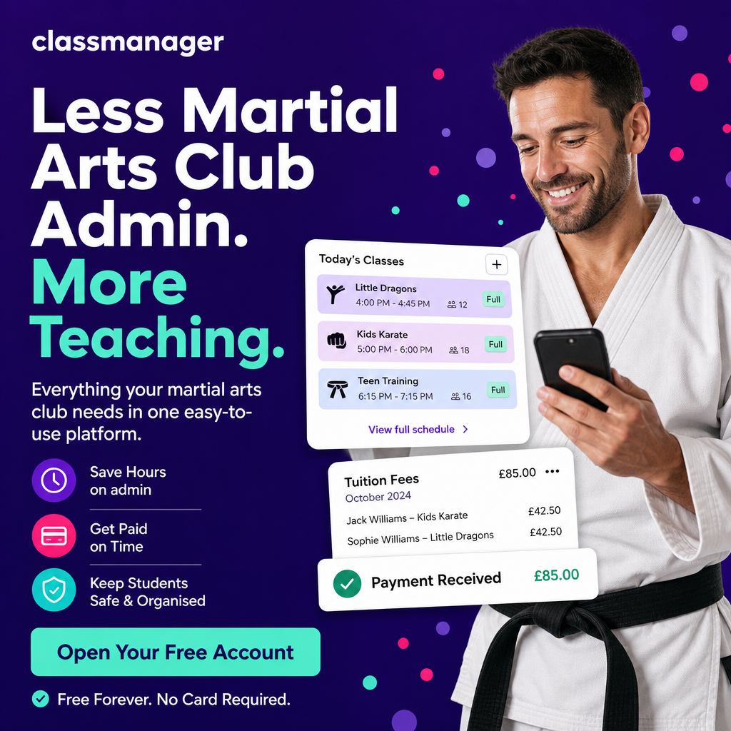 Class Manager Facebook ad: Admin Taking Over Your Dojo?