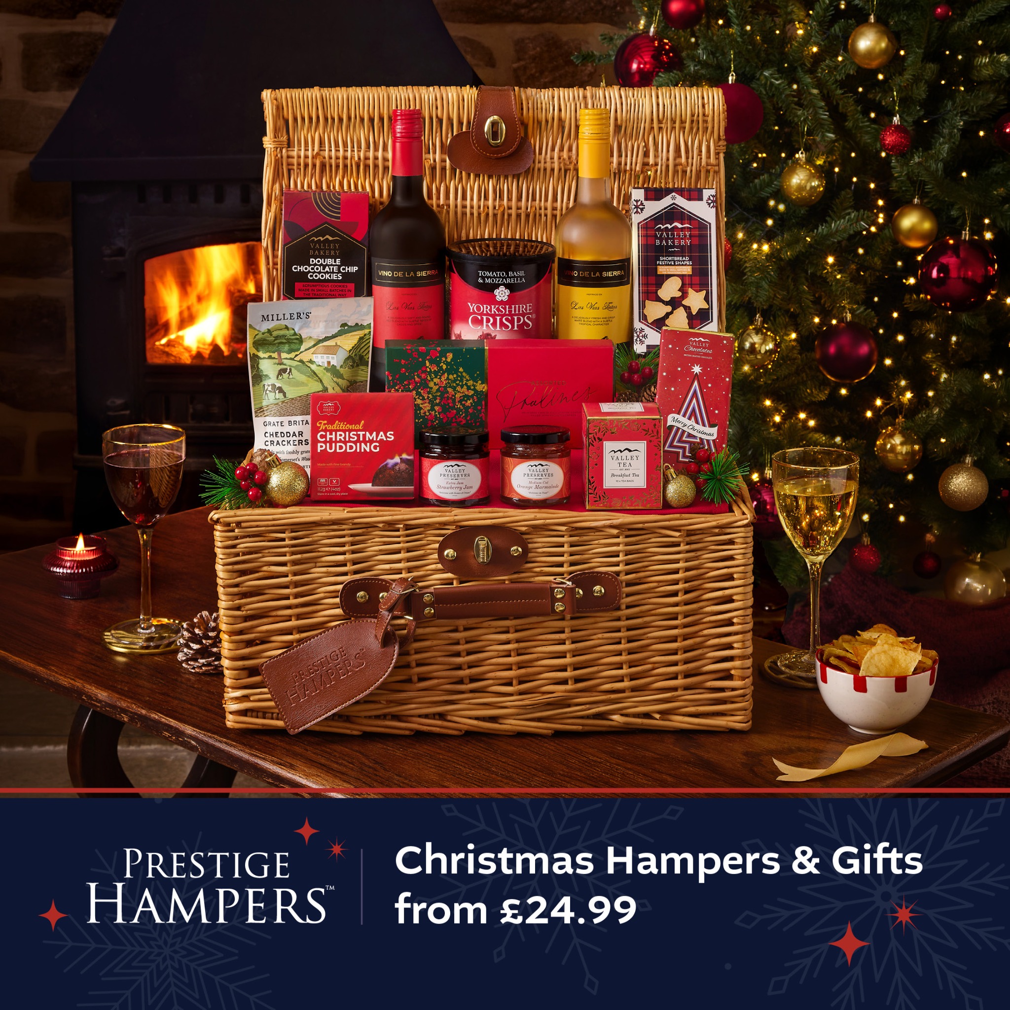 Prestige Hampers Facebook ad: Christmas Hampers & Gifts from £24.99