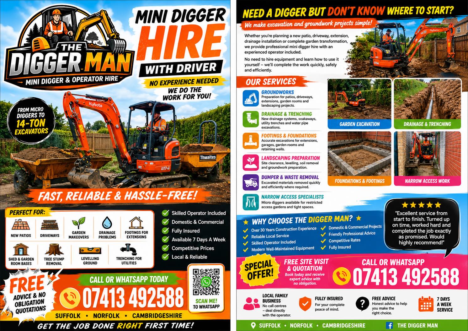 The Digger Man Mini Digger & Operator Hire Facebook ad: Mini Digger & Operator Hire