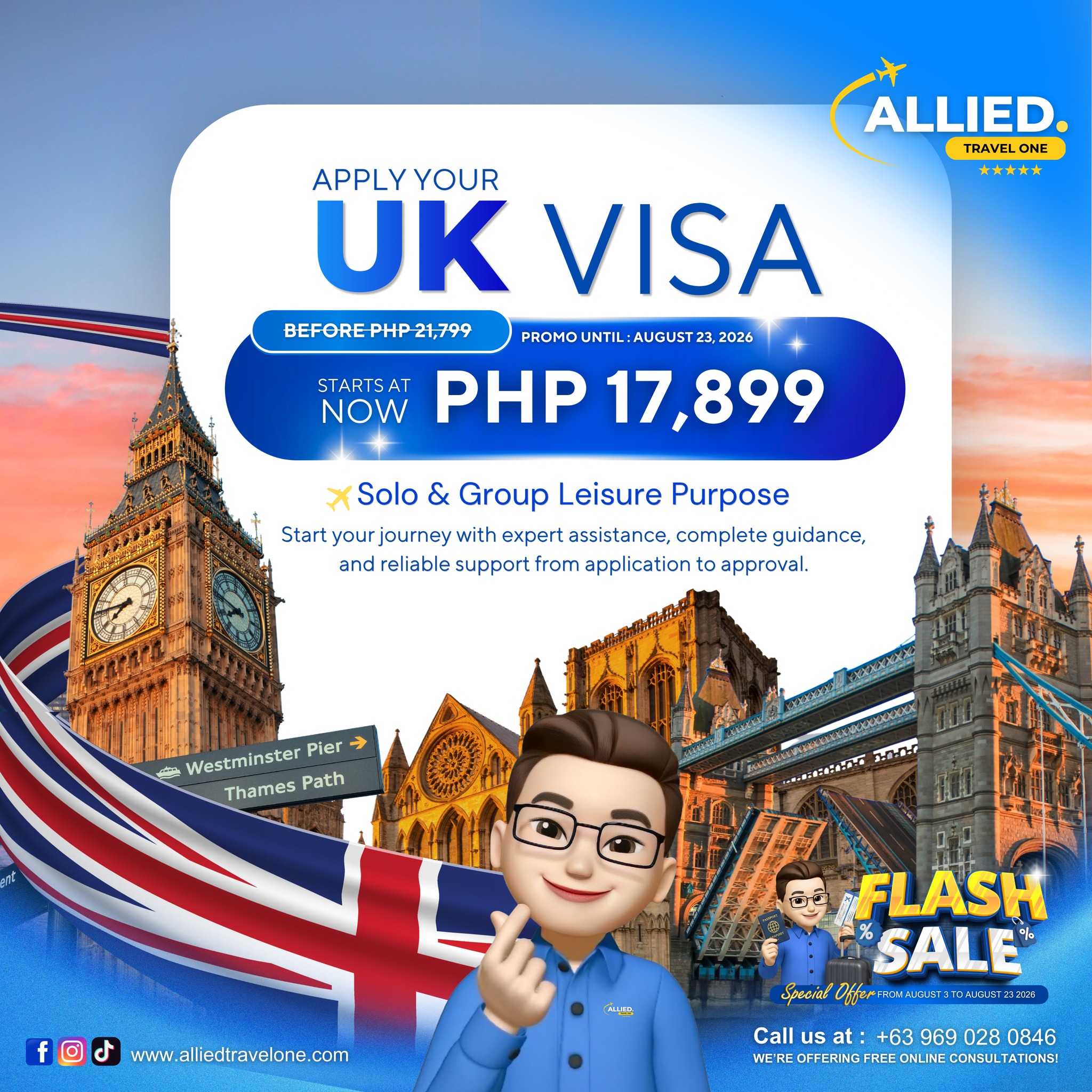 Allied Travel One Facebook ad: UK Visa Assistance - only โฑ17,899 per person!
