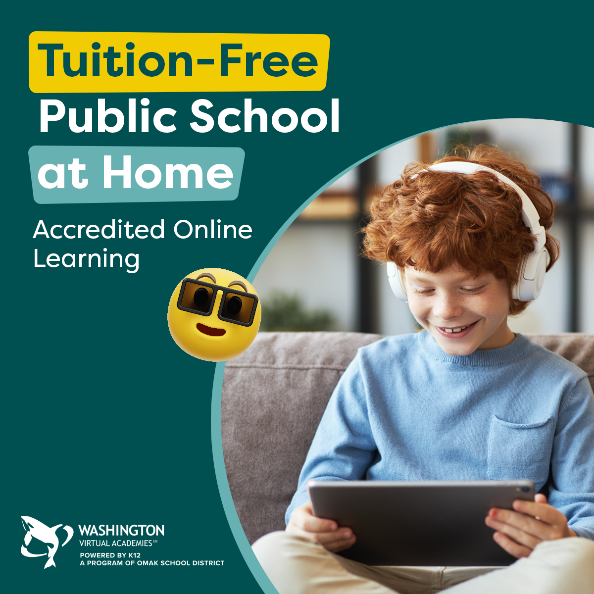 Washington Virtual Academies at K12 Facebook ad: Try public school at home!