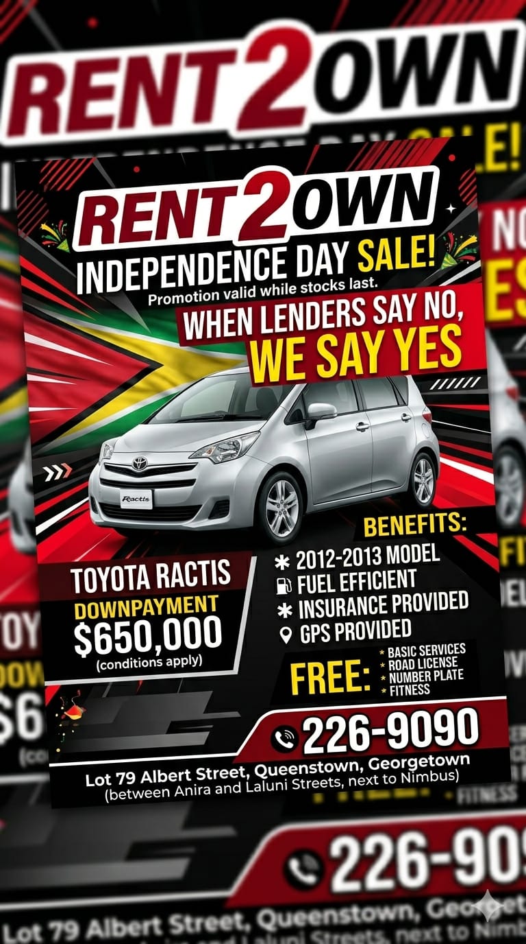 Rent-2-Own Guyana Facebook ad from May 7, 2026