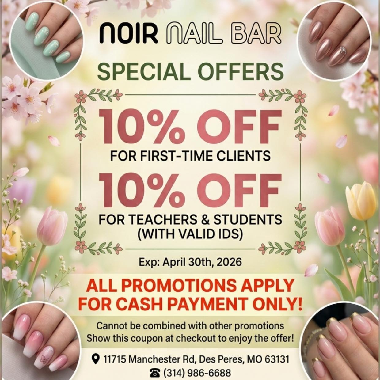 Noir Nail Bar - Des Peres Facebook ad: Spring Specials at Noir Nail Bar!