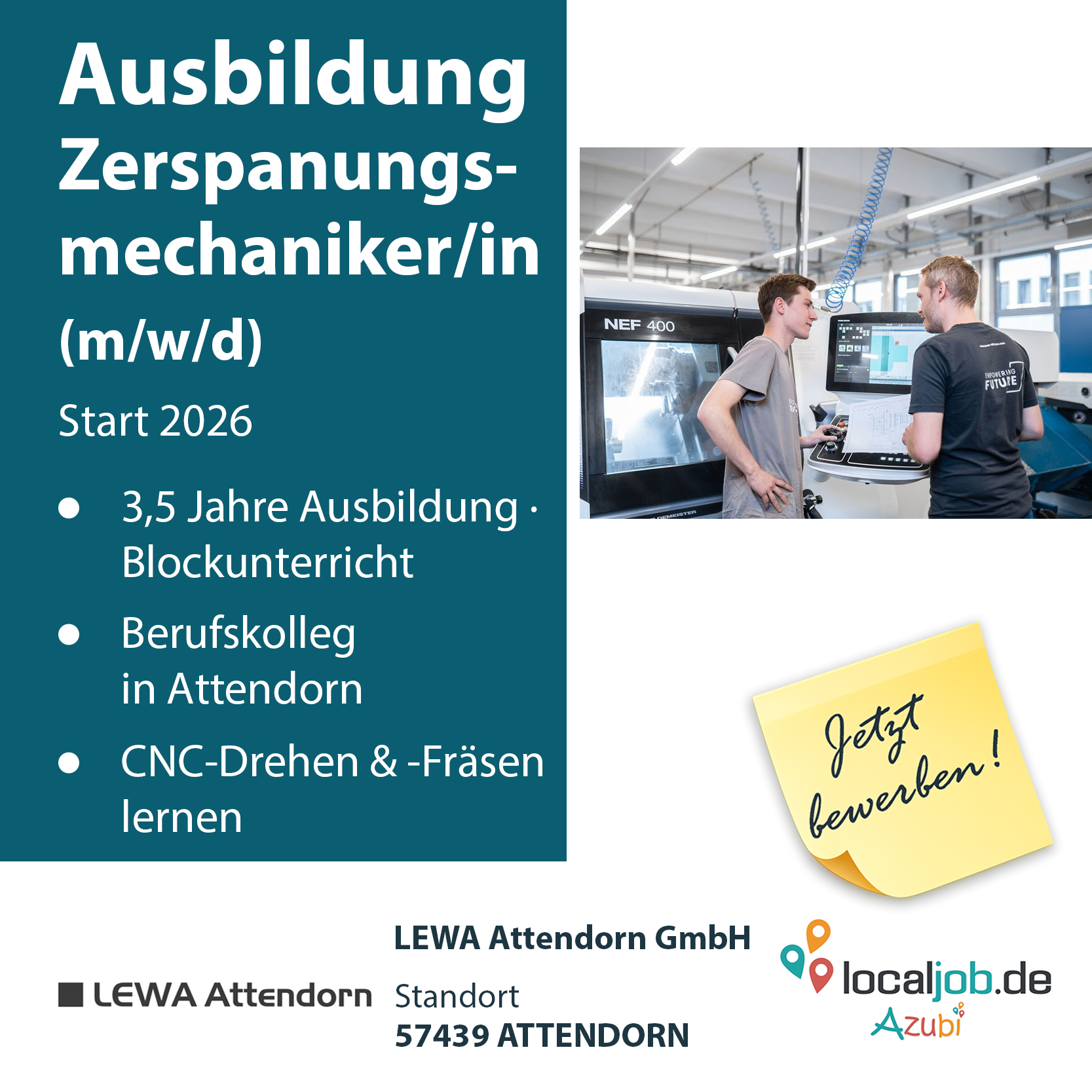 localjob.de Azubi Facebook ad: AZUBI zum/zur Zerspanungsmechaniker/in (m/w/d)