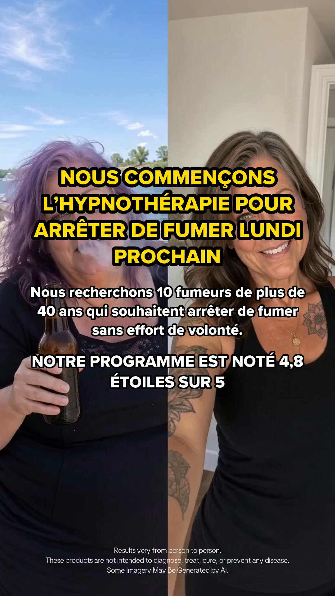 Hypnozio: power of hypnotherapy Facebook ad: Arrêter de fumer d'une manière qui semble vraiment facile