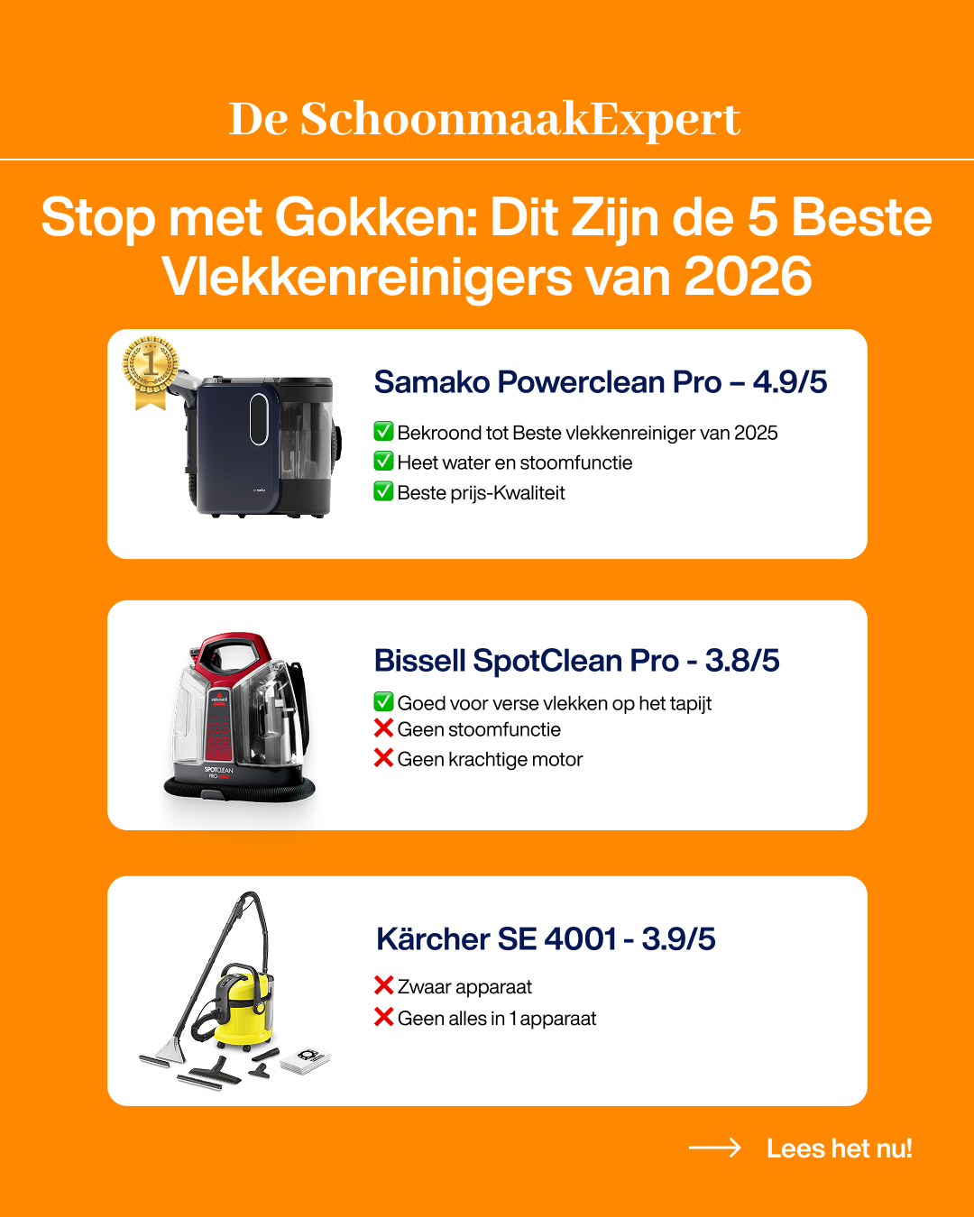 De Schoonmaak Expert Facebook ad: Mijn advies de vlekkenreiniger Pro