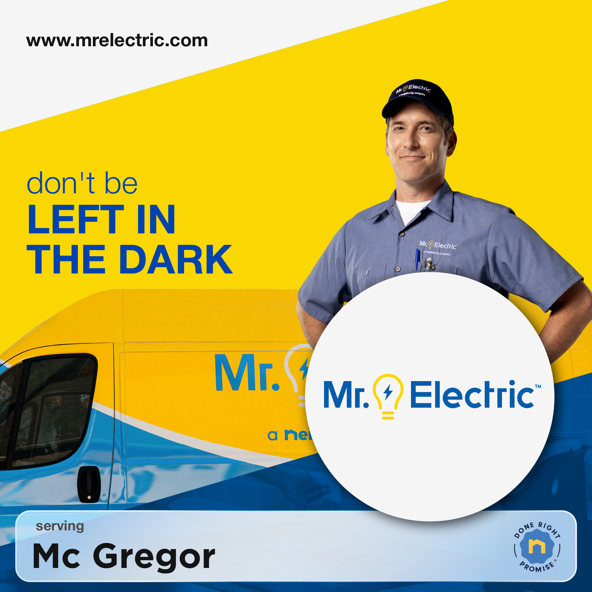 Mr. Electric of Waco Facebook ad: Mr. Electric Does It Right