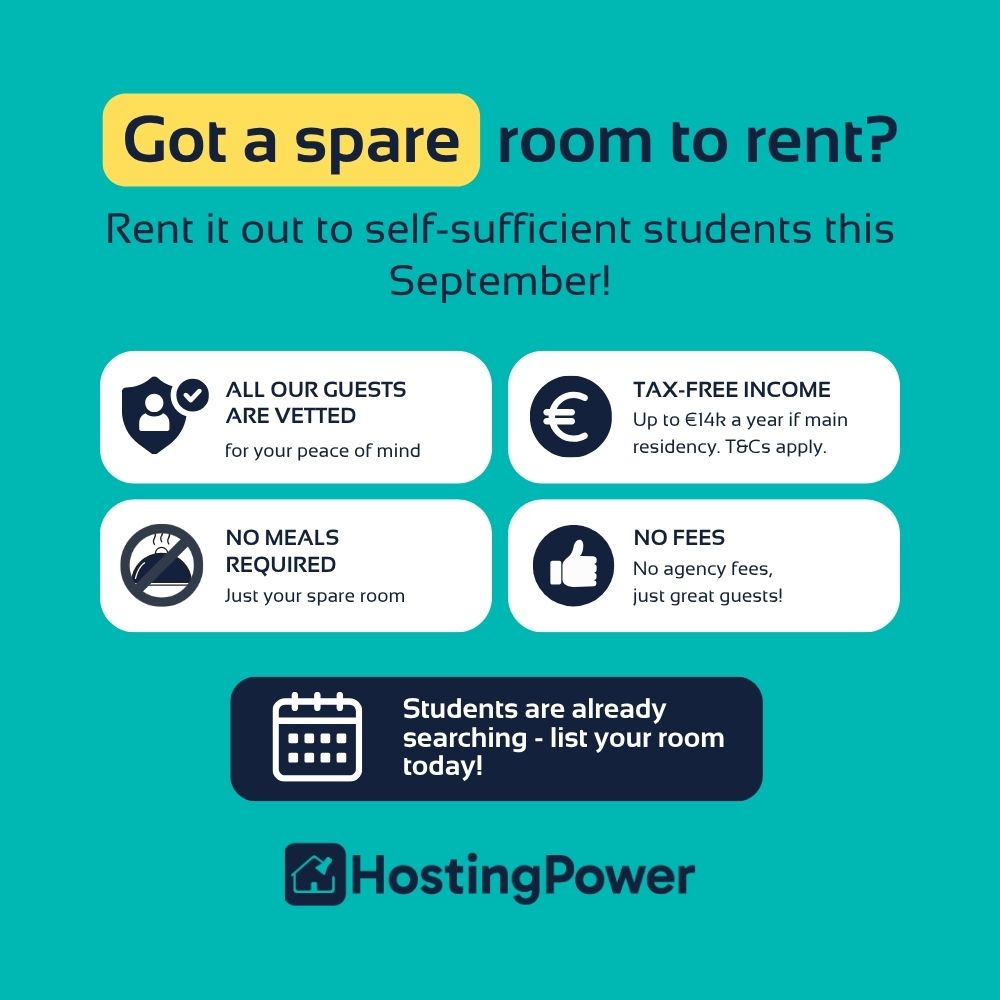Hosting Power - Renting Accommodation in Ireland Facebook ad: Hosting Power - Turn your spare room into steady income