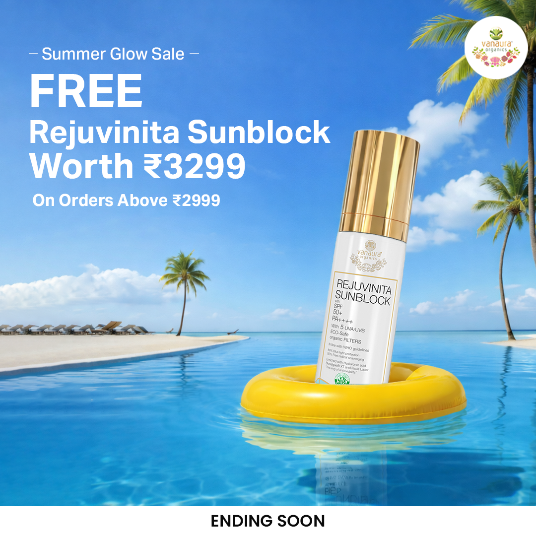 Vanaura Organics - Ayurveda Inspired Organic Skin and Hair Care Facebook ad: Glow All Summer - Sunblock FREE!