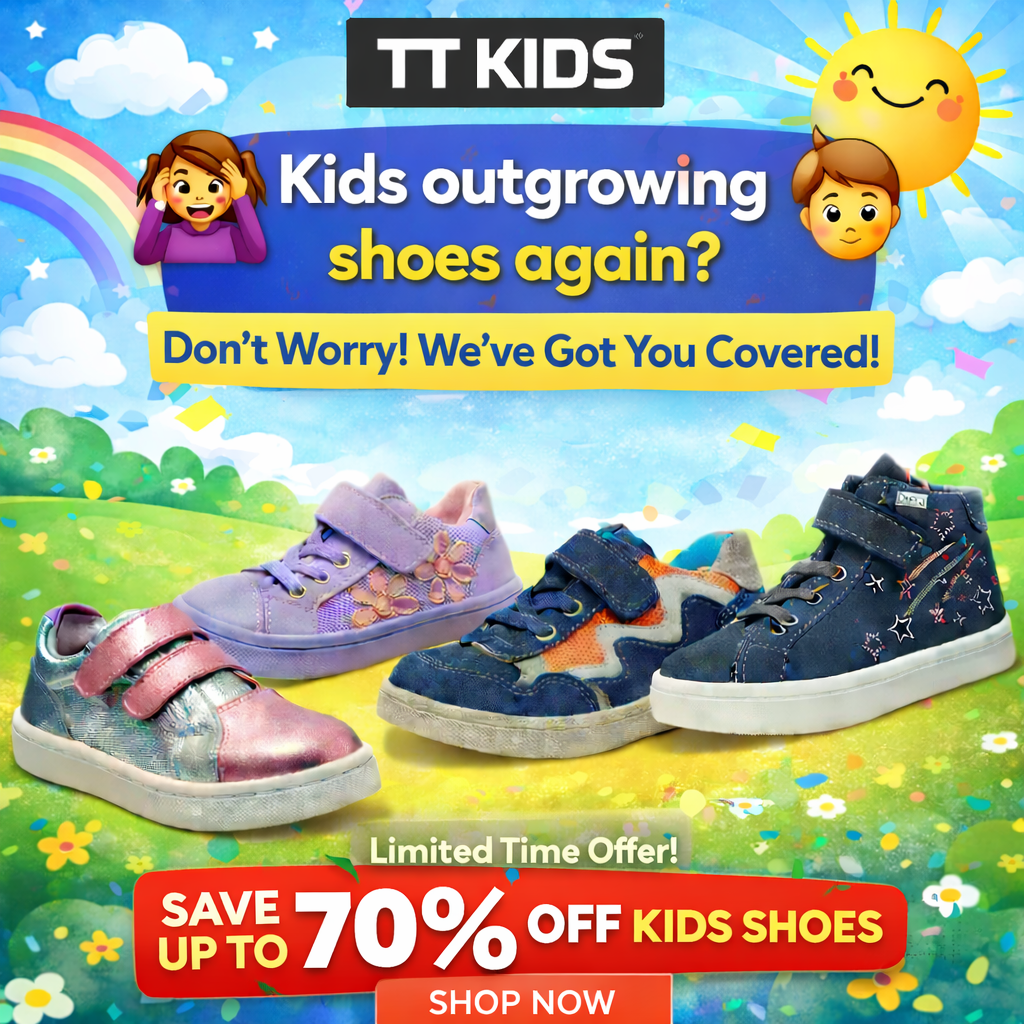 TT Kids Facebook ad: SALE! UP TO 70% OFF KIDS SHOES!