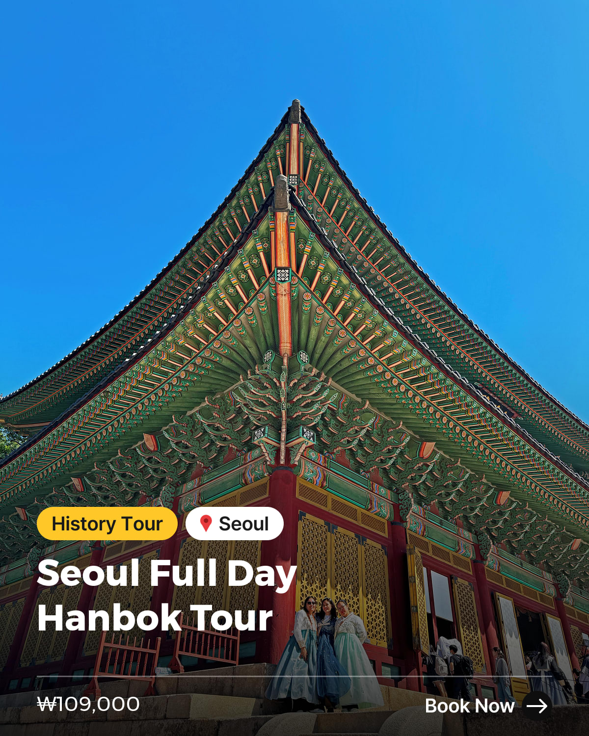 Experience korea Facebook ad: [Main Character Moment] Hanbok on, palace behind you…