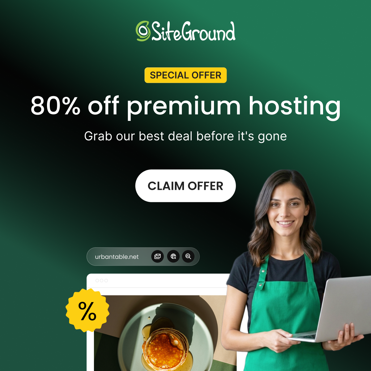 SiteGround Facebook ad: Save 80%, Ends Soon