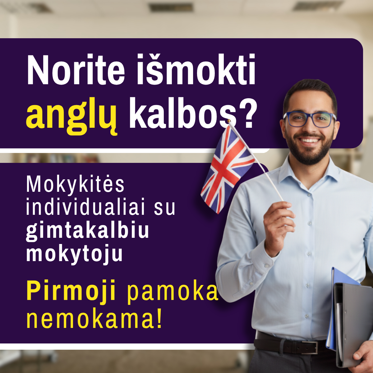 Mokyti.lt Facebook ad: Registruokitės pirmai NEMOKAMAI pamokai