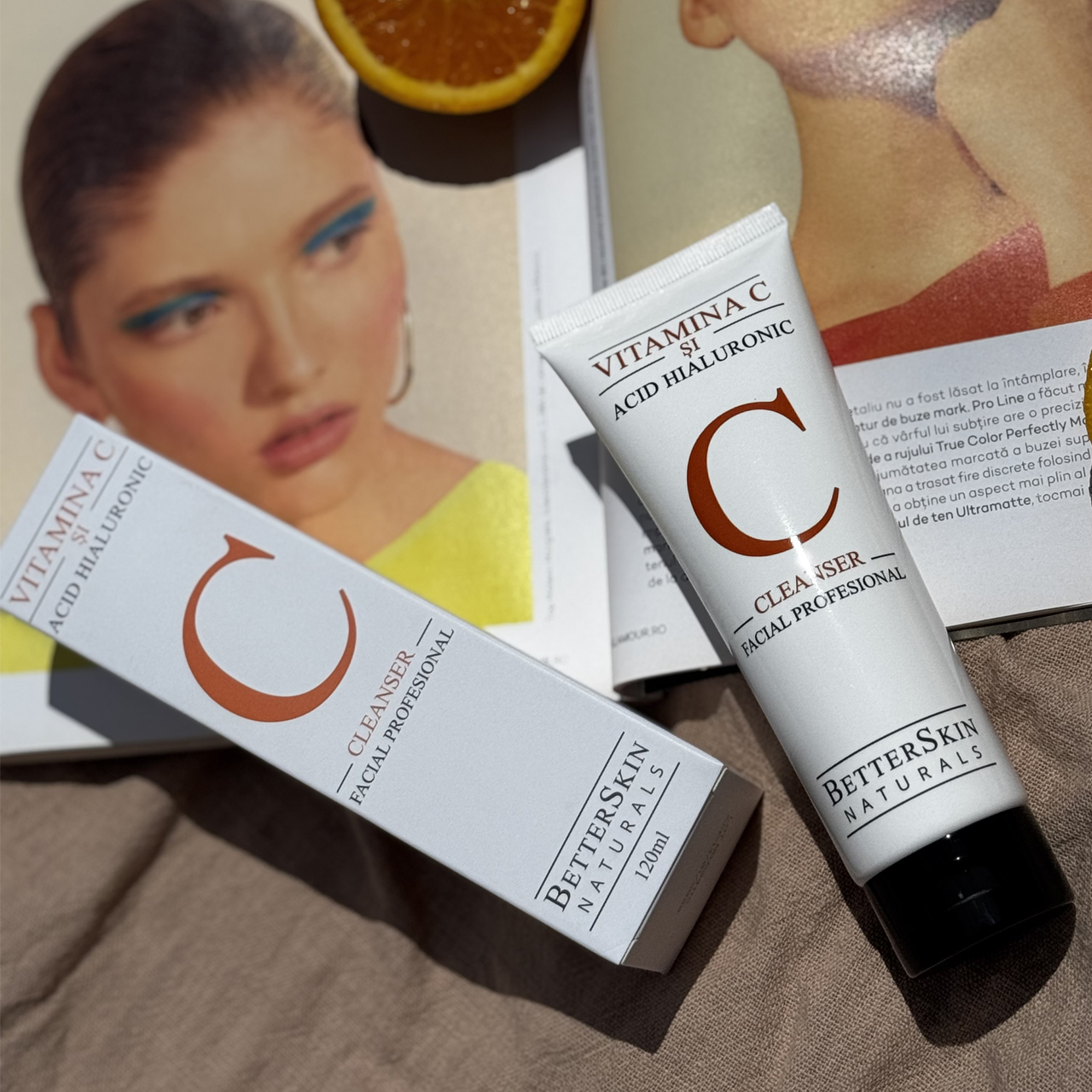 BetterSkin Romania Facebook ad: Cleanser Facial cu Vitamina C și Acid Hialuronic