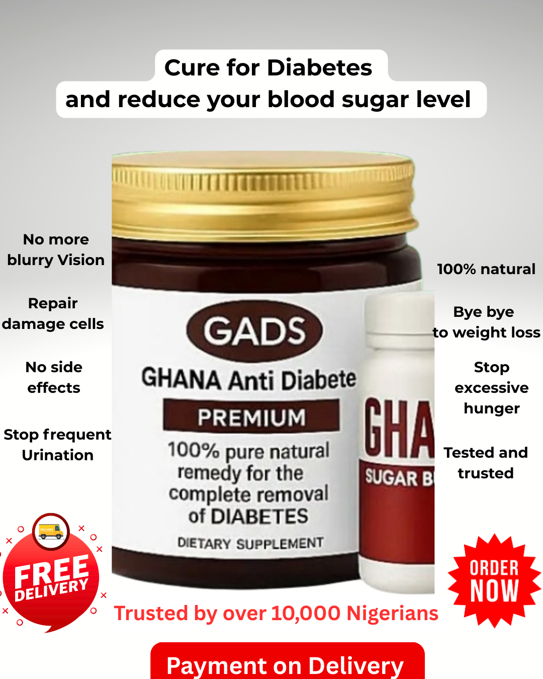 Greenlife Essentials Facebook ad: Lower your blood sugar | Get free Ghana Sugar Burner
