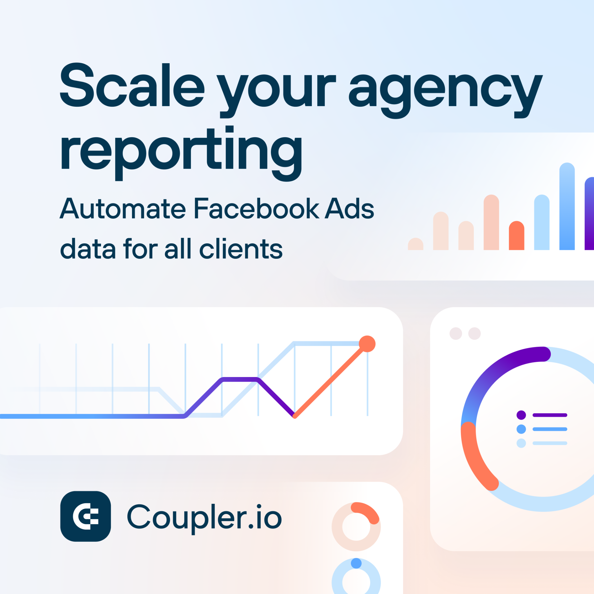 Coupler.io Facebook ad: Manage 50+ Facebook Ad Accounts Without the Chaos