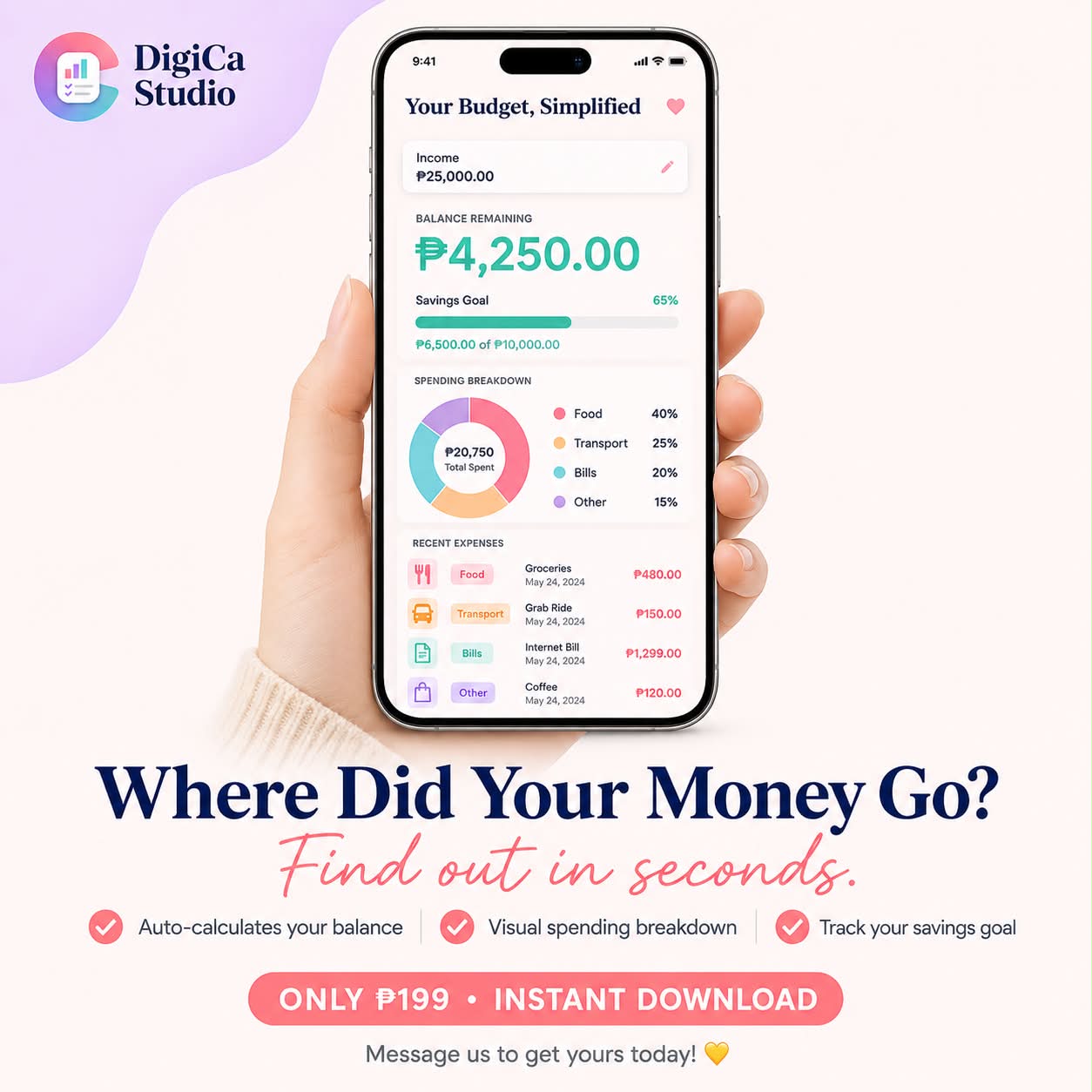 DigiCa Studio Facebook ad: Where does your money actually go every month?