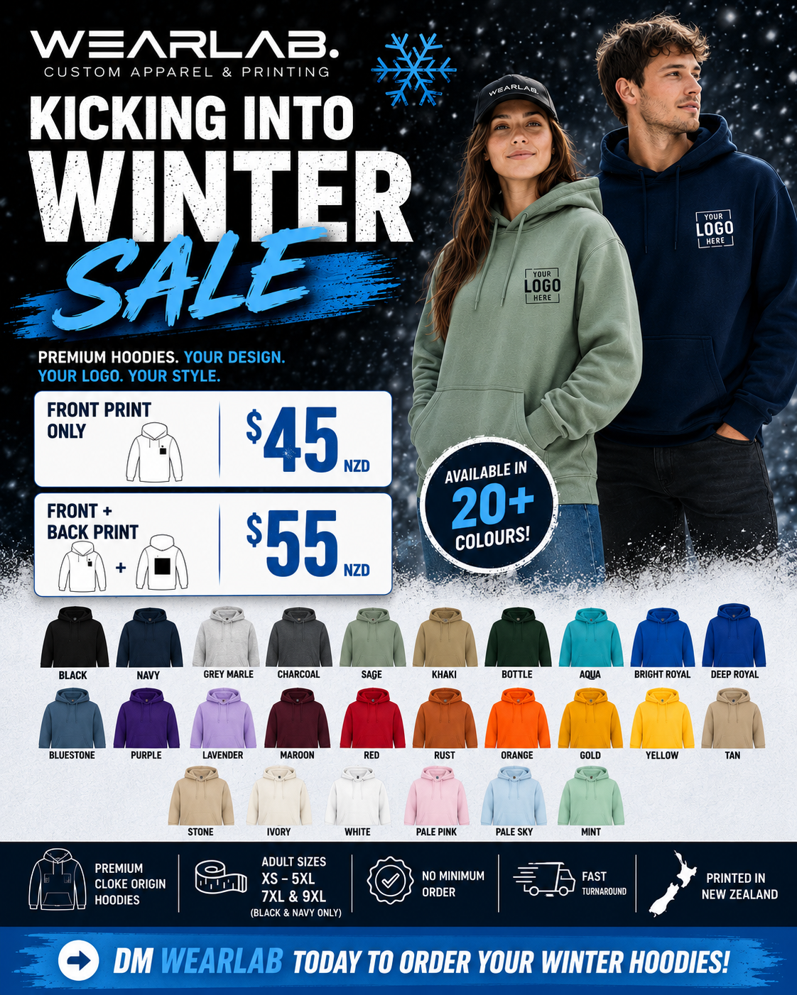 WearLab NZ Facebook ad: Custom Hoodies from $45