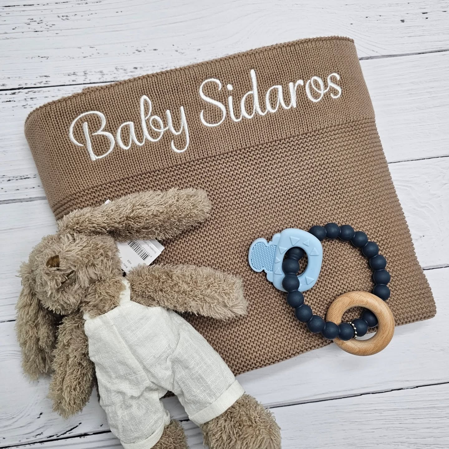 embroida Facebook ad: Mocha Personalised Cotton Knit Baby Blanket