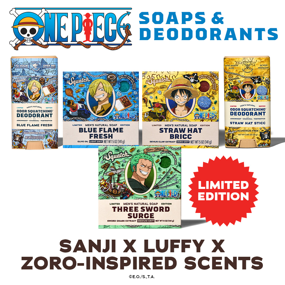 Dr. Squatch Facebook ad: NEW! ONE PIECE Soaps & Deos