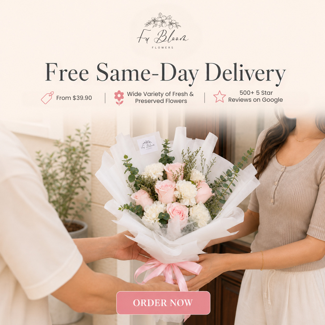 Fu Bloom Flowers Facebook ad: Free Same Day Delivery