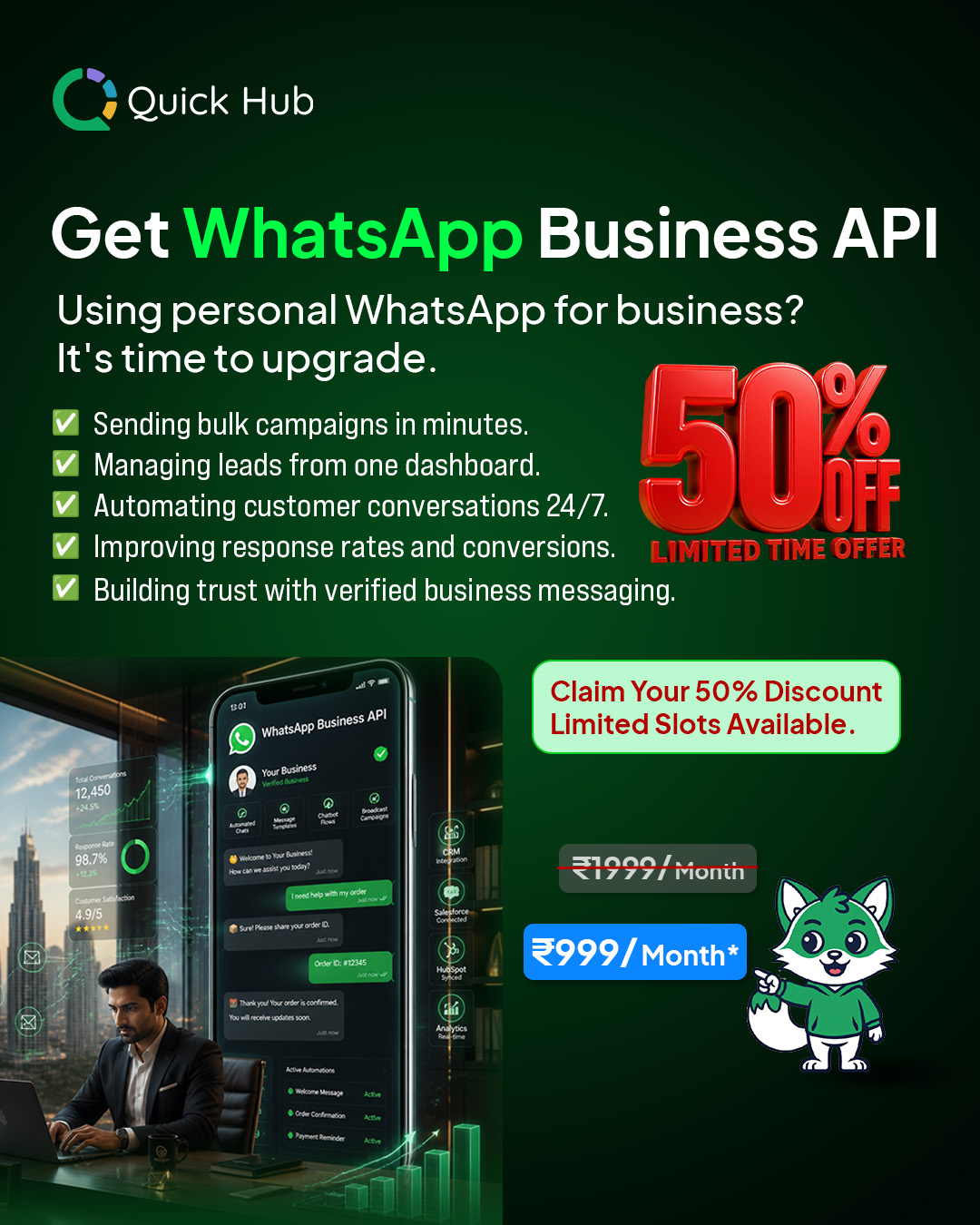 Quick Hub Facebook ad: Still Using Personal WhatsApp for Business?