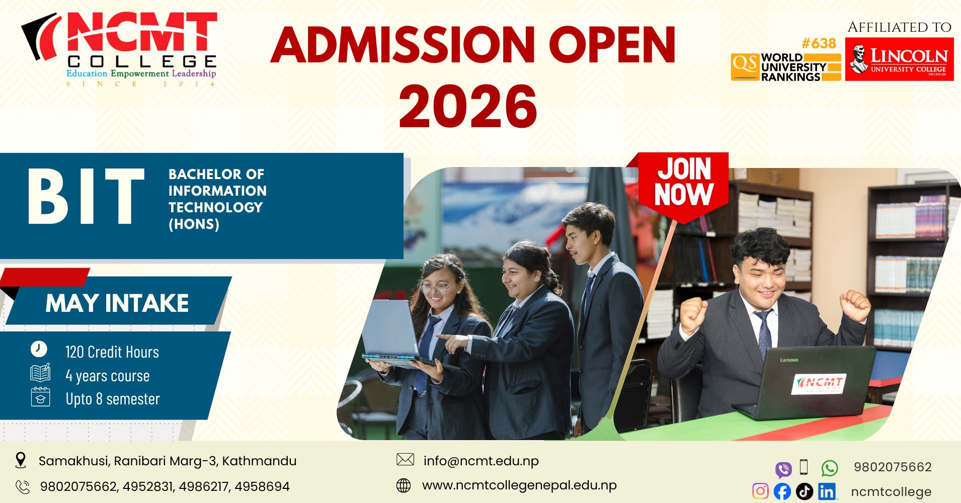NCMT College Facebook ad from Apr 12, 2026